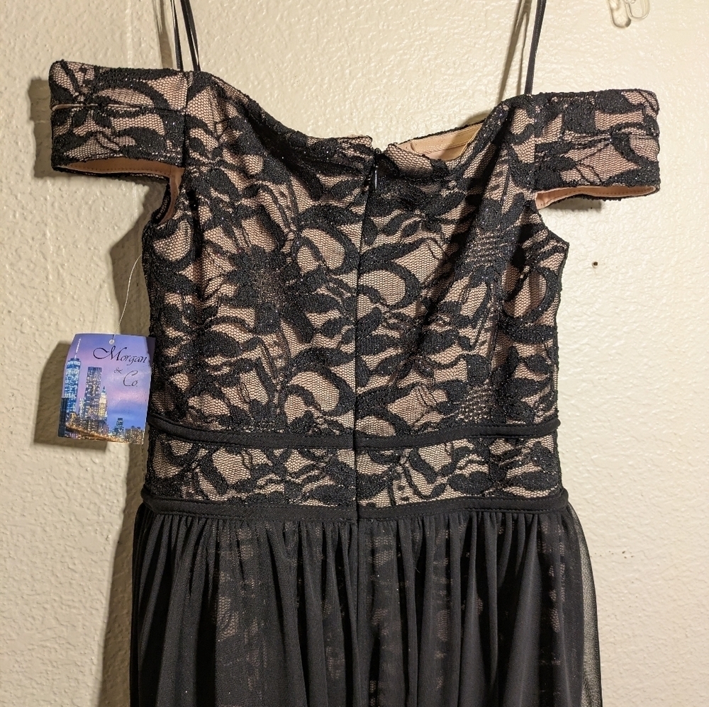 Morgan &Co Elegant Black Lace Off-Shoulder Dress Nwt Size 5 - Picture 7 of 10